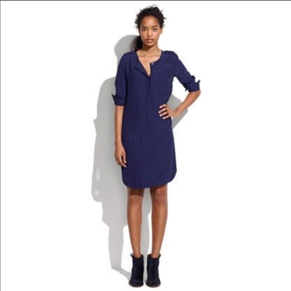 Madewell Dress Long Sleeve Drop Waist Blue NWOT